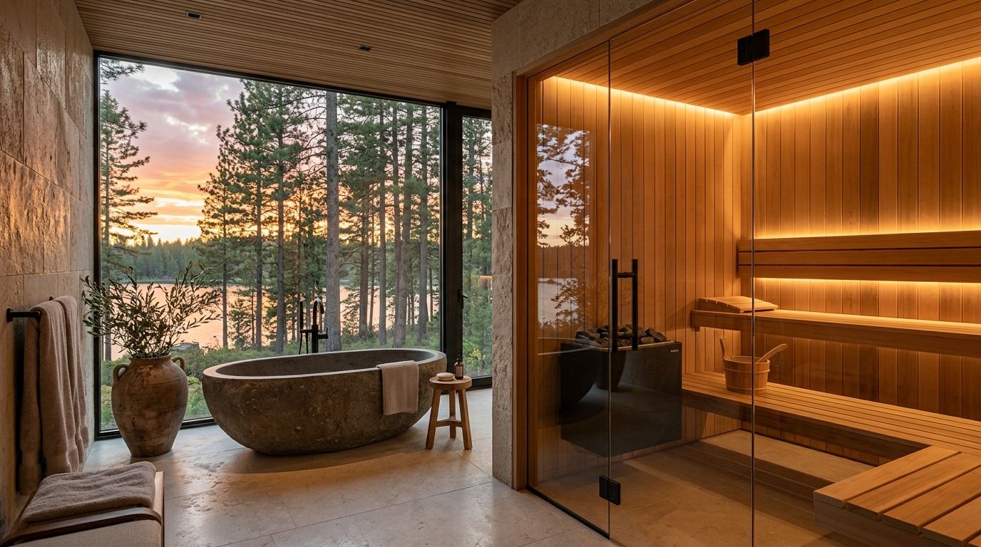 Modern home sauna integrated into a residential wellness space